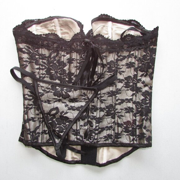 Black Lace Overlay Corset Set - NEW - Picture 6 of 9